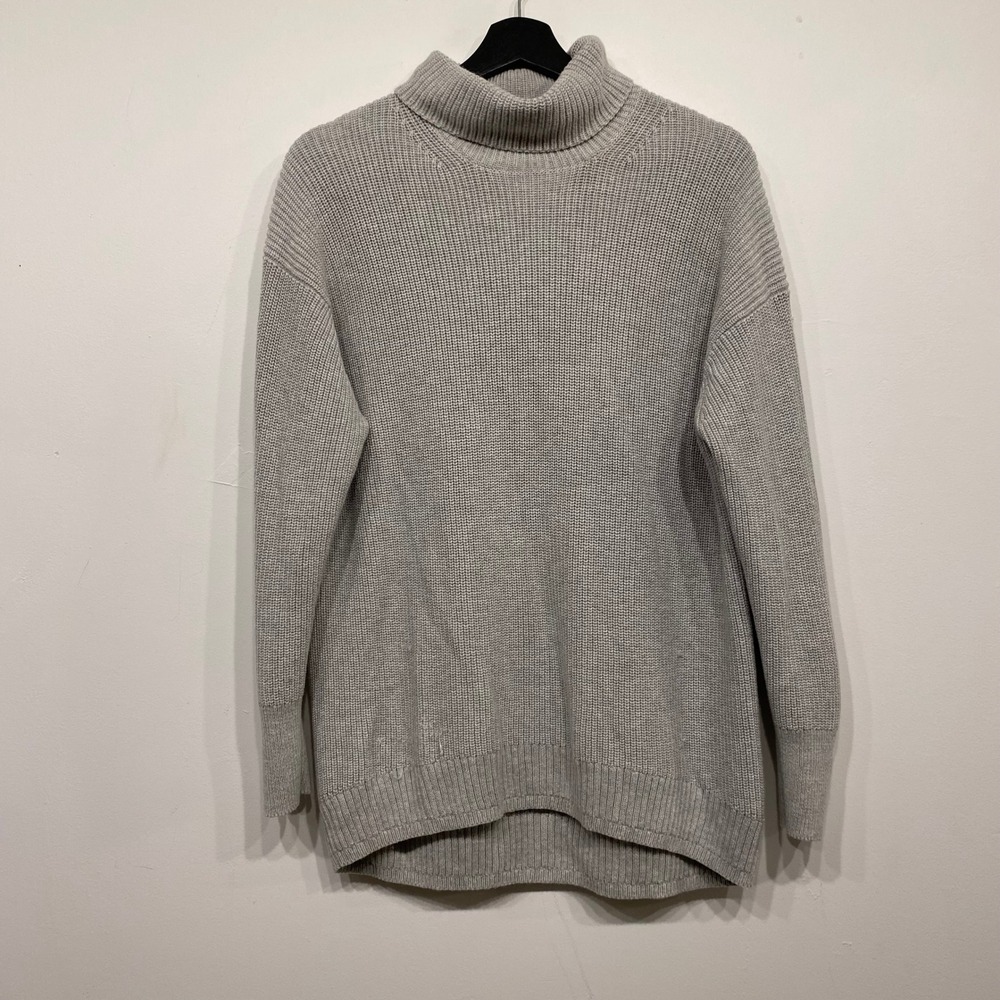 J.Crew Women Light Grey Cotton Cashmere Turtleneck Ribbed Knit Sweater Small
